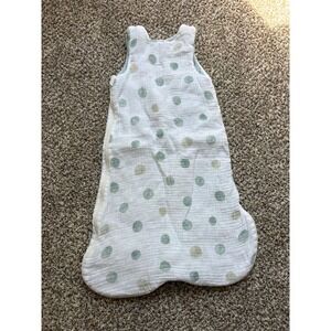 Pehr Sleep Bag 0-9 Months White Blue Polka Dot Organic Cotton Muslin Sleep Sack